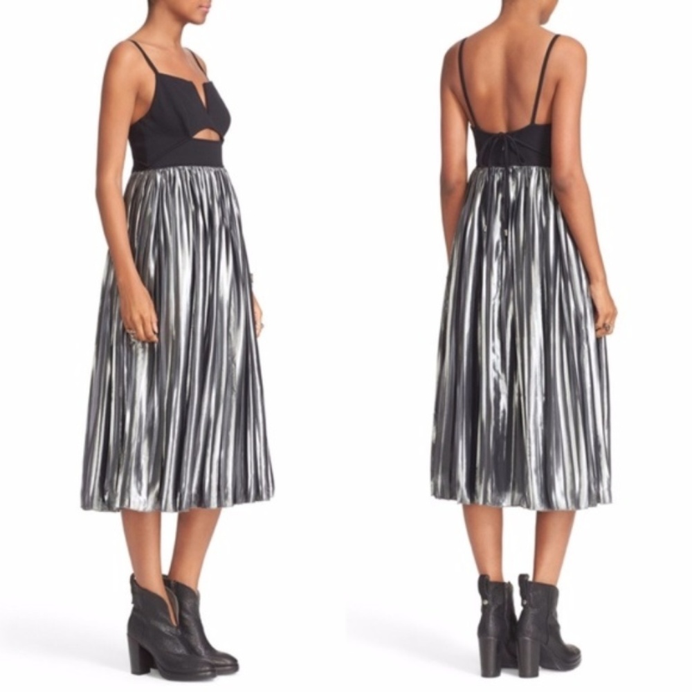 Free People Black Silver Midi Piper Dress NWT